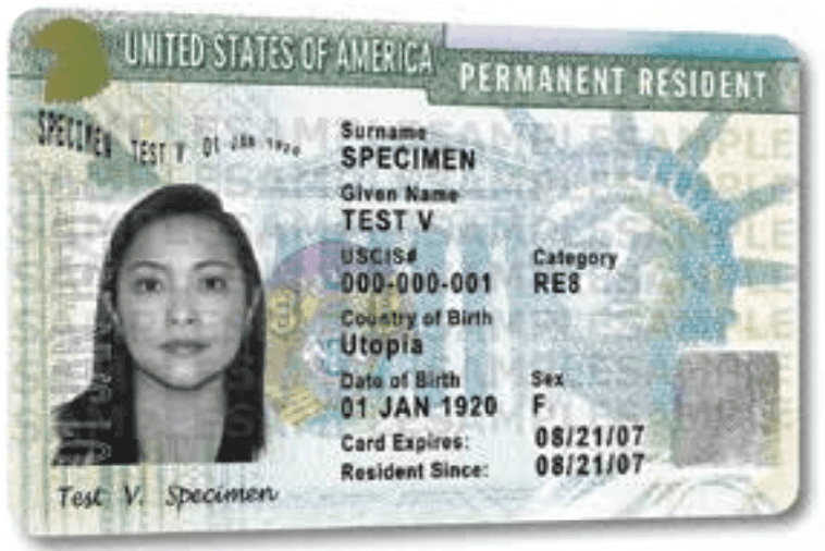 End goal - Green Card (sample Permanent Resident Card)