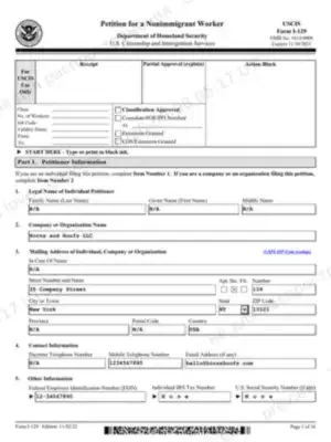 Document preview: Approved Form I-129 (O-1)