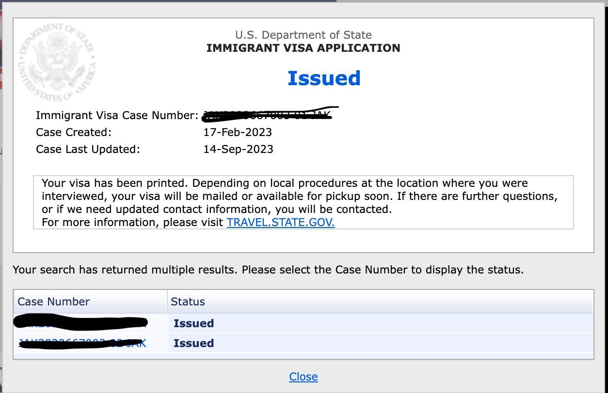 CEAC status: Issued - the visa is printed (case number hidden)